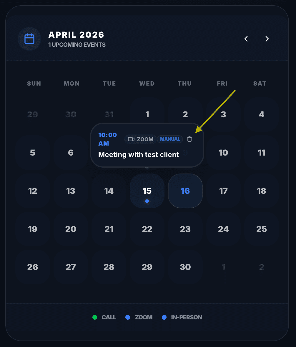 Step 4: Calendar view deletion