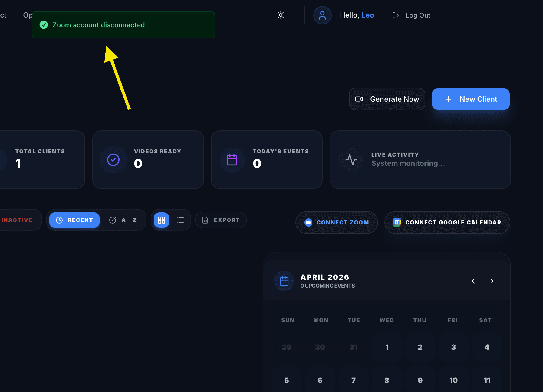Disconnection Modal Confirmation